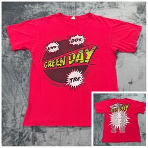 Green Day 99 Revolutions Tour T-Shirt Mens Medium Red Uno Dos Tre 2012 Band Tee